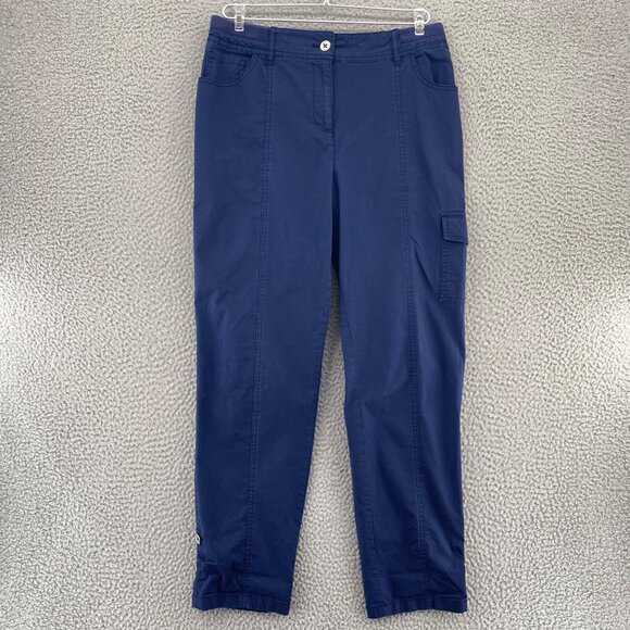 Chicos Pants Womens 0.5 US 6 Navy Stretch Utility Pockets Chino Casual Roll Up - Picture 1 of 15